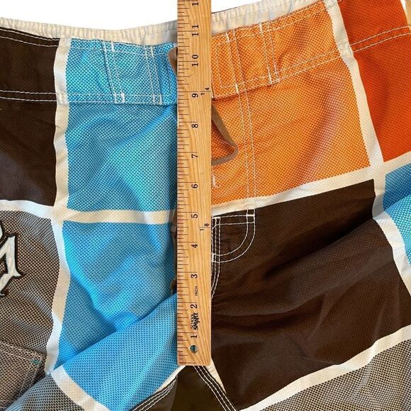 Billabong Mens Board Shorts Fall Autumn Blue Orange Brown Plaid Surfer Size 34 - Picture 7 of 7